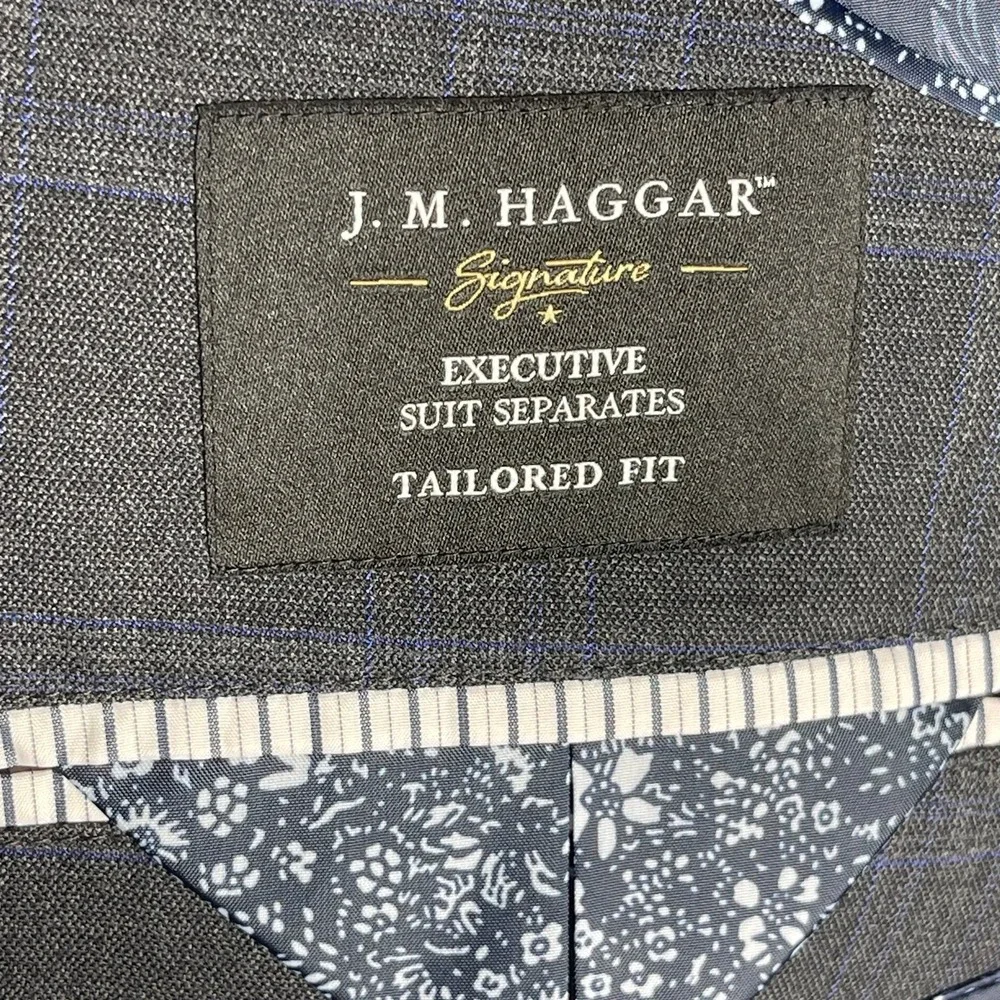JM Haggar‎ Blazer Suit Separates Mens 46L Tailored Fit Charcoal Blue Plaid